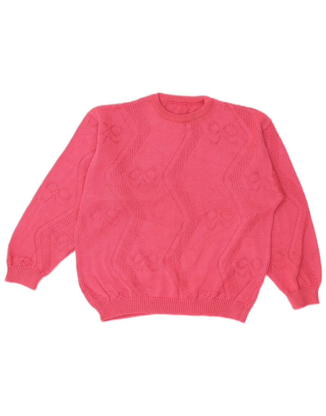 Suéter feminino vintage com gola redonda Reino Unido 14 algodão rosa médio