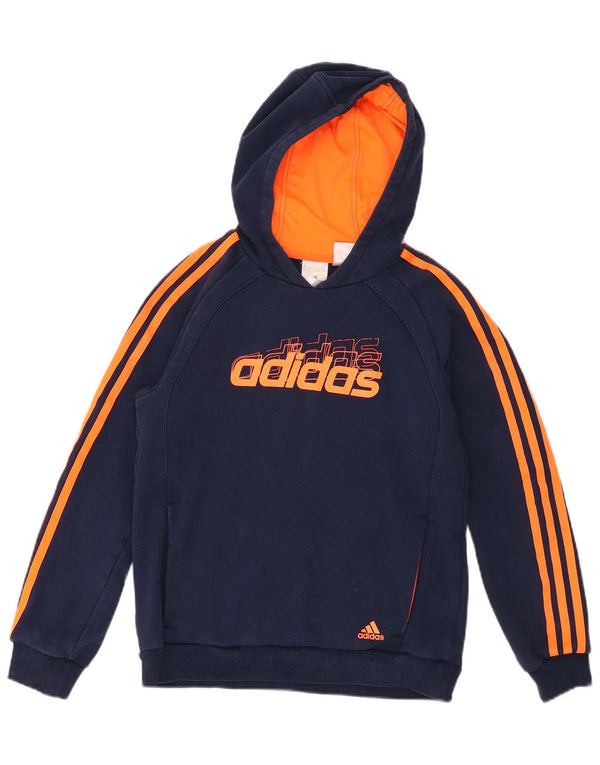 Suéter com capuz gráfico Adidas Boys 11-12 anos grande listrado azul marinho