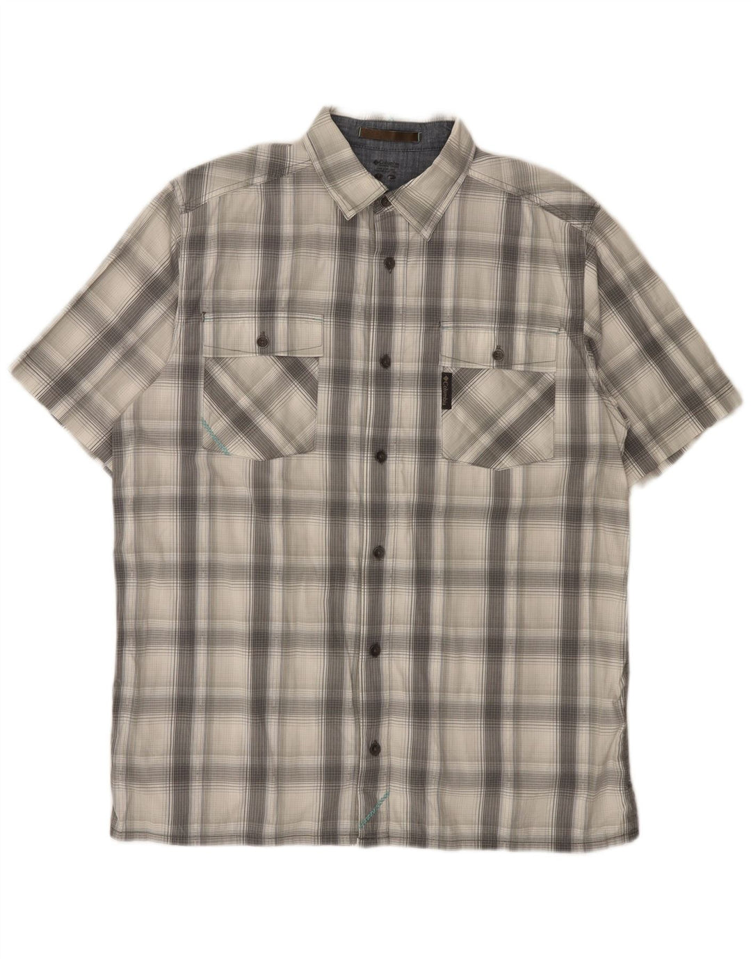 Columbia Camisa masculina de manga curta cinza médio algodão xadrez