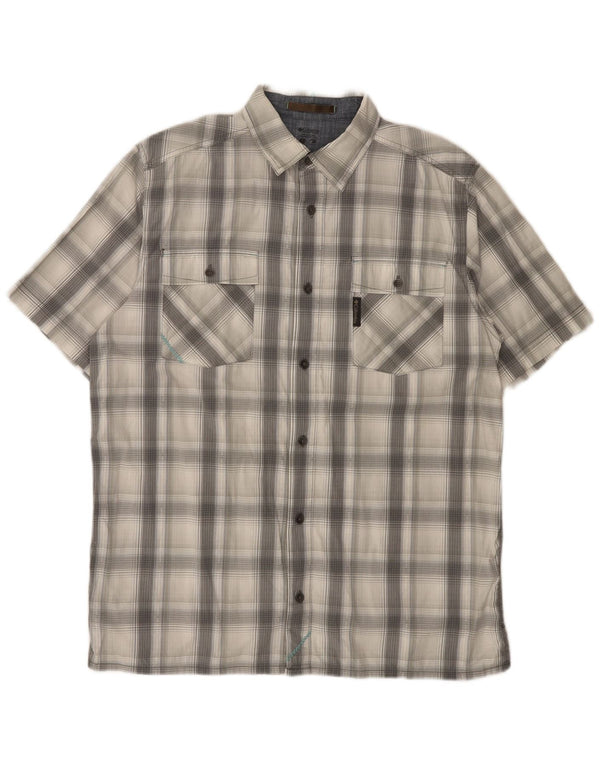 Columbia Camisa masculina de manga curta cinza médio algodão xadrez