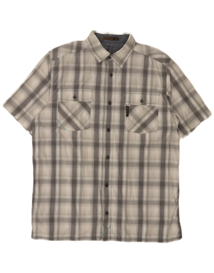 Columbia Camisa masculina de manga curta cinza médio algodão xadrez