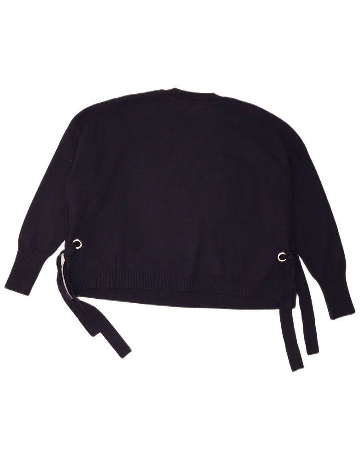 Suéter feminino Whistles com gola redonda e gola redonda Reino Unido 10 pequeno azul marinho