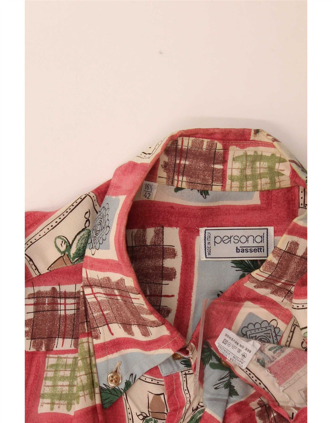 Camisa masculina de manga curta Bassetti tamanho 16 1/2 42 grande vermelho patchwork viscose