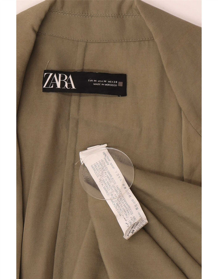 Sobretudo aberto feminino Zara UK 14 Lyocell cáqui médio