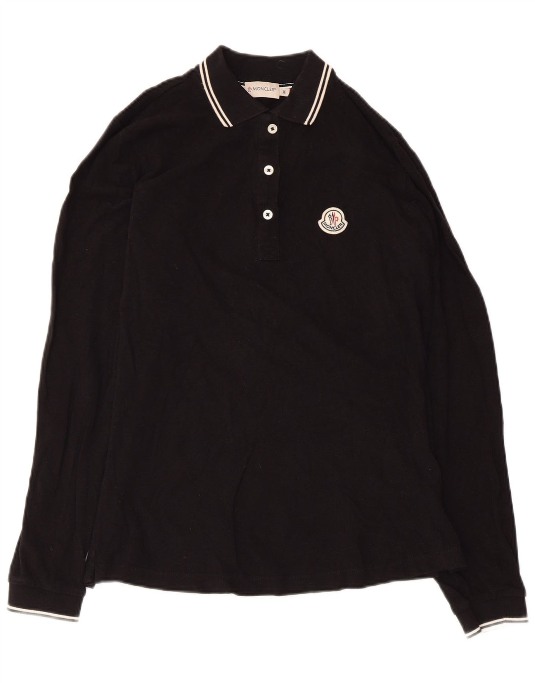 Camisa polo feminina de manga comprida MONCLER Reino Unido 12 algodão preto médio