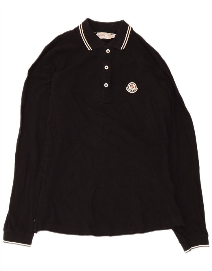 Camisa polo feminina de manga comprida MONCLER Reino Unido 12 algodão preto médio