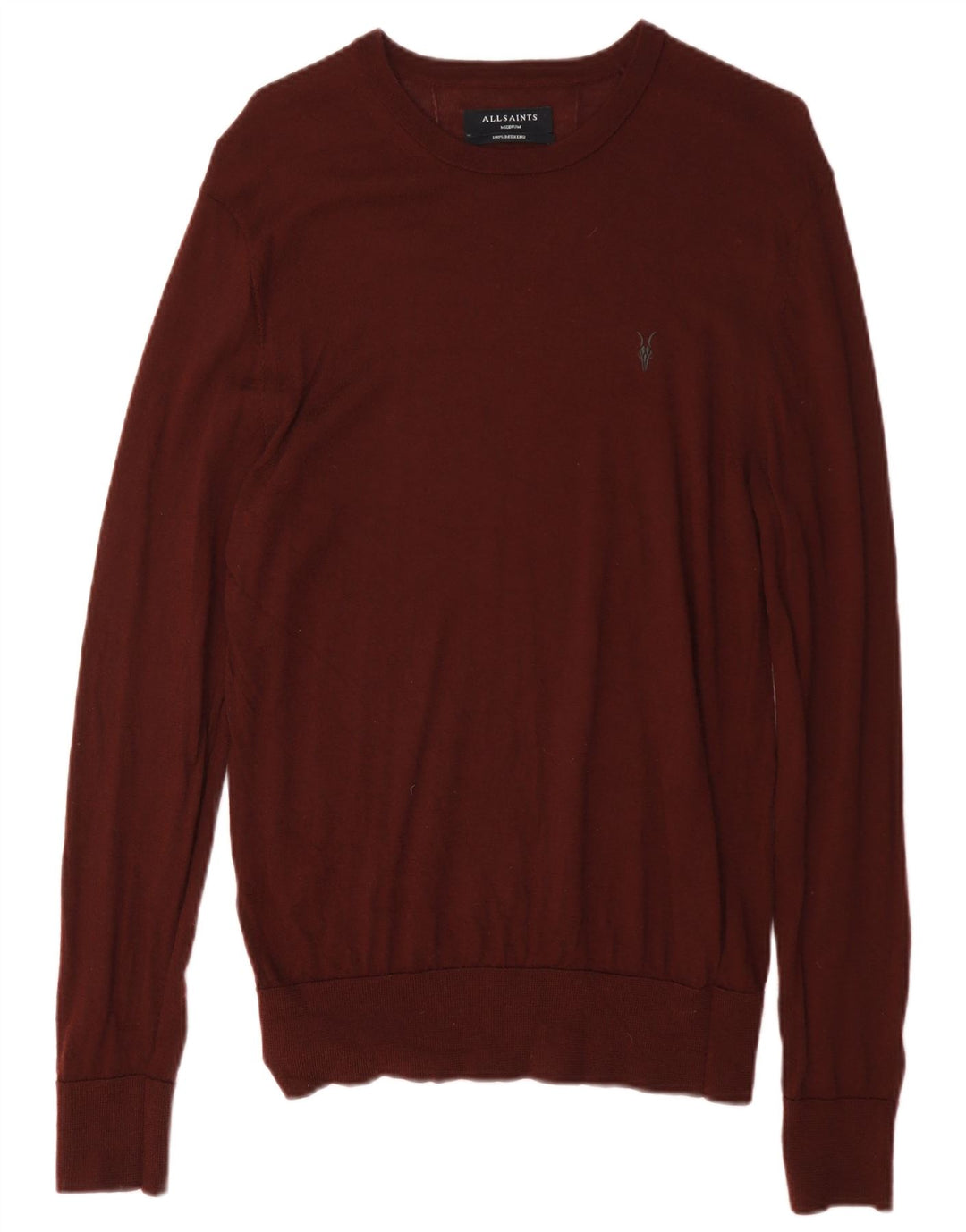 Suéter masculino All Saints com gola redonda, lã Merino médio Borgonha