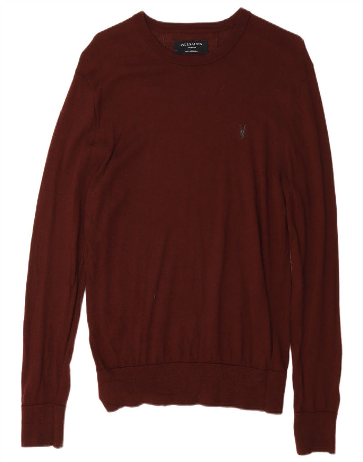 Suéter masculino All Saints com gola redonda, lã Merino médio Borgonha