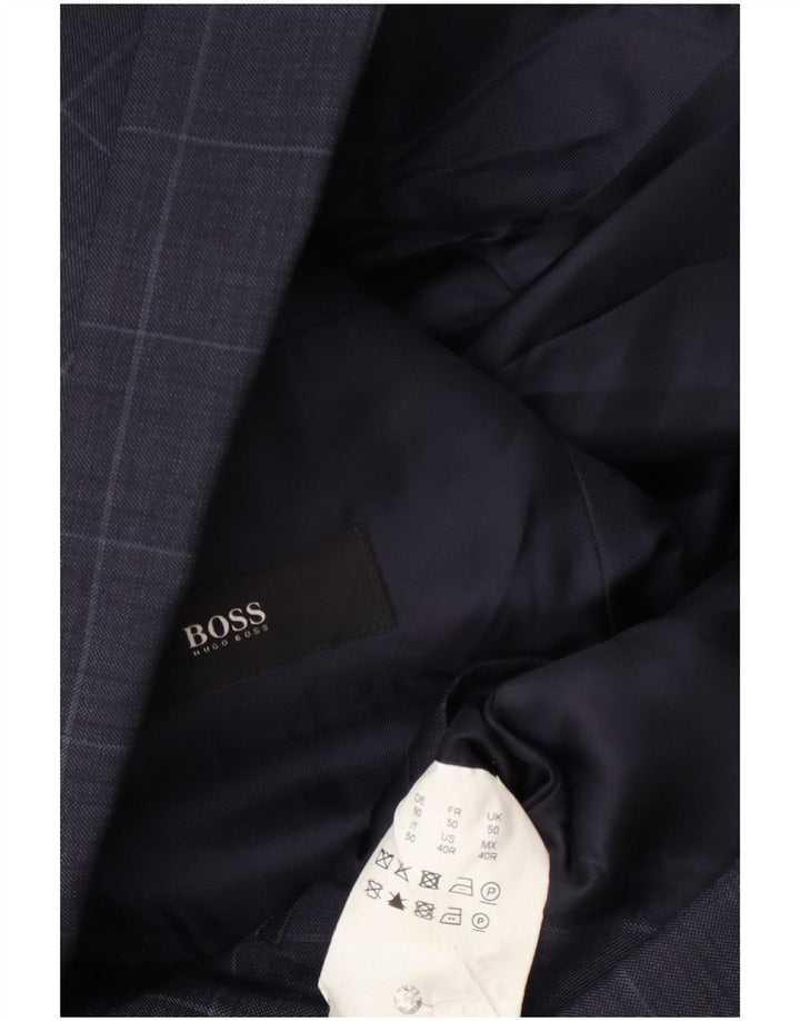 Jaqueta Blazer Masculina Hugo Boss com 2 Botões Reino Unido 50 Grande Azul Marinho Xadrez