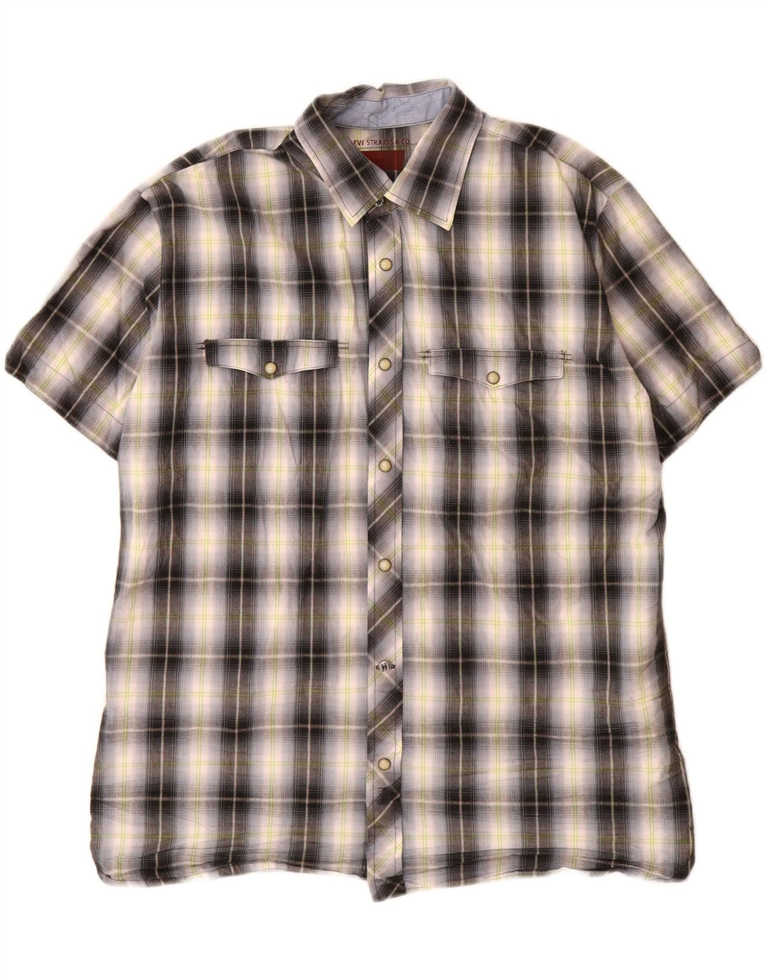 Camisa masculina de manga curta Levi's pequena cinza xadrez algodão