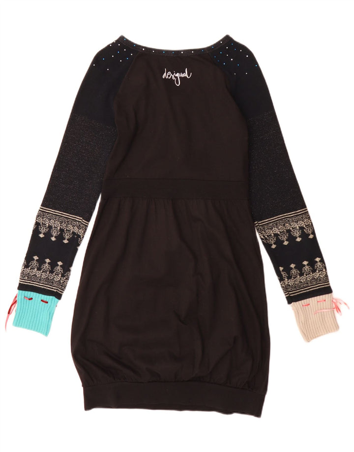 Vestido bolha feminino de manga comprida Desigual Reino Unido 12 médio preto geométrico