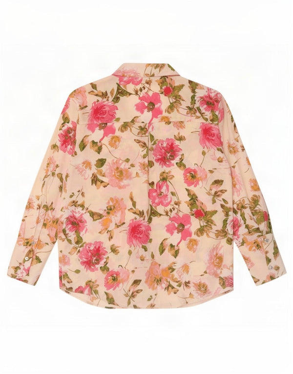 Zara blusa feminina oversized UK 10 pequena off white floral poliéster