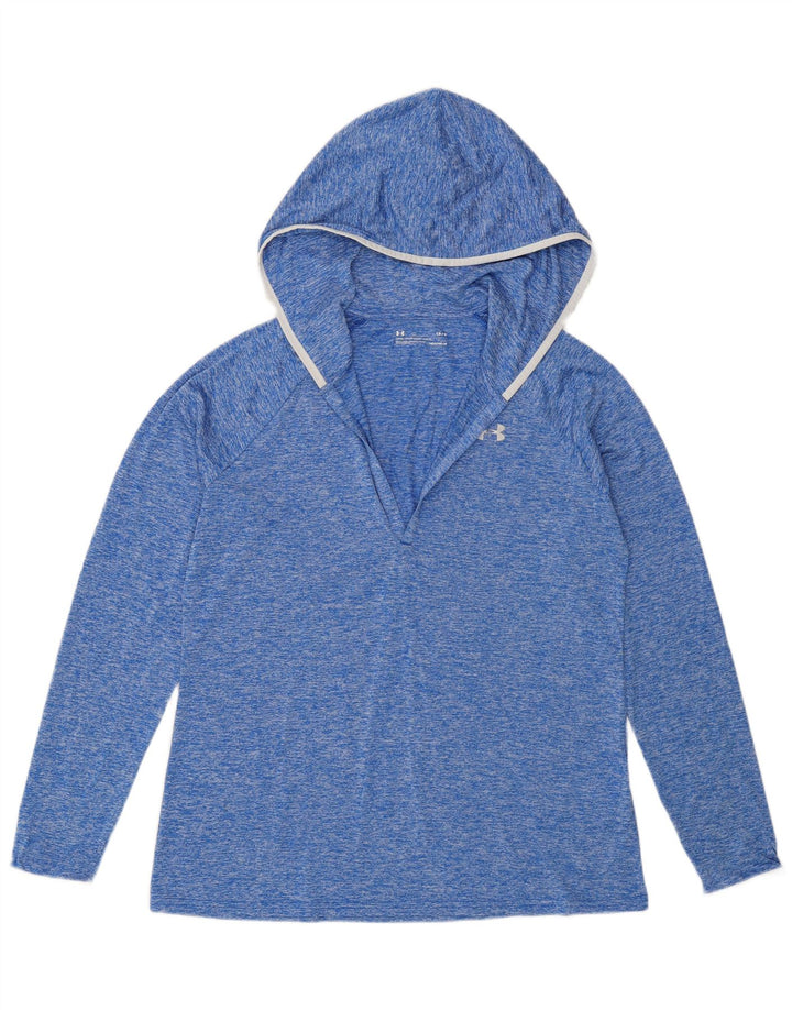 Under Armour Top feminino com capuz manga comprida UK 16 poliéster azul grande