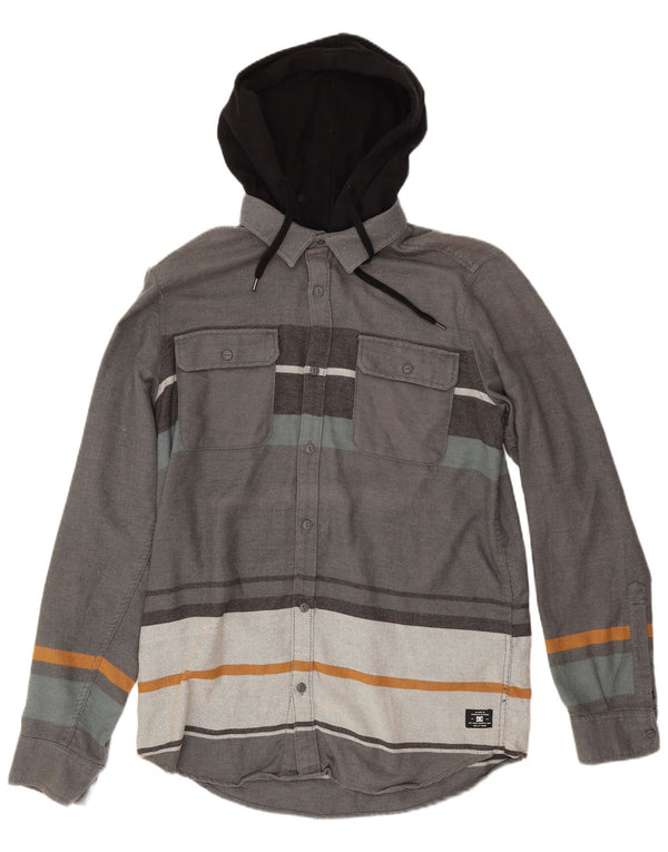 Camisa masculina de flanela com capuz DC Lumberjack algodão listrado cinza grande