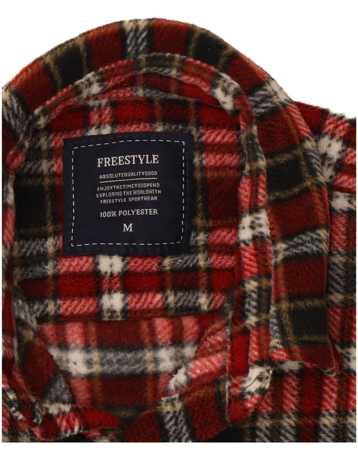 Camisa masculina vintage de flanela poliéster xadrez vermelho médio