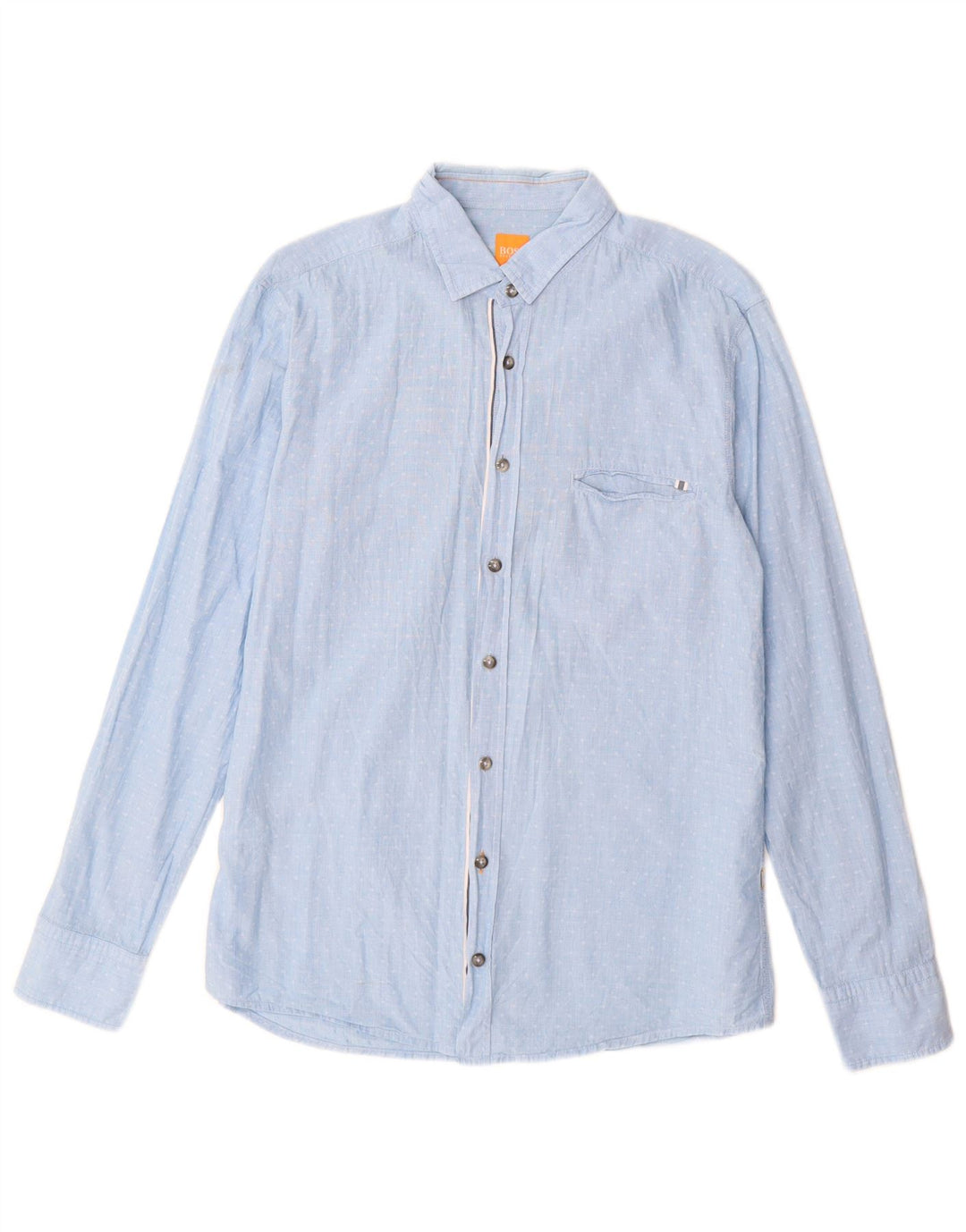 Camisa masculina Hugo Boss Regular Fit algodão manchado azul médio