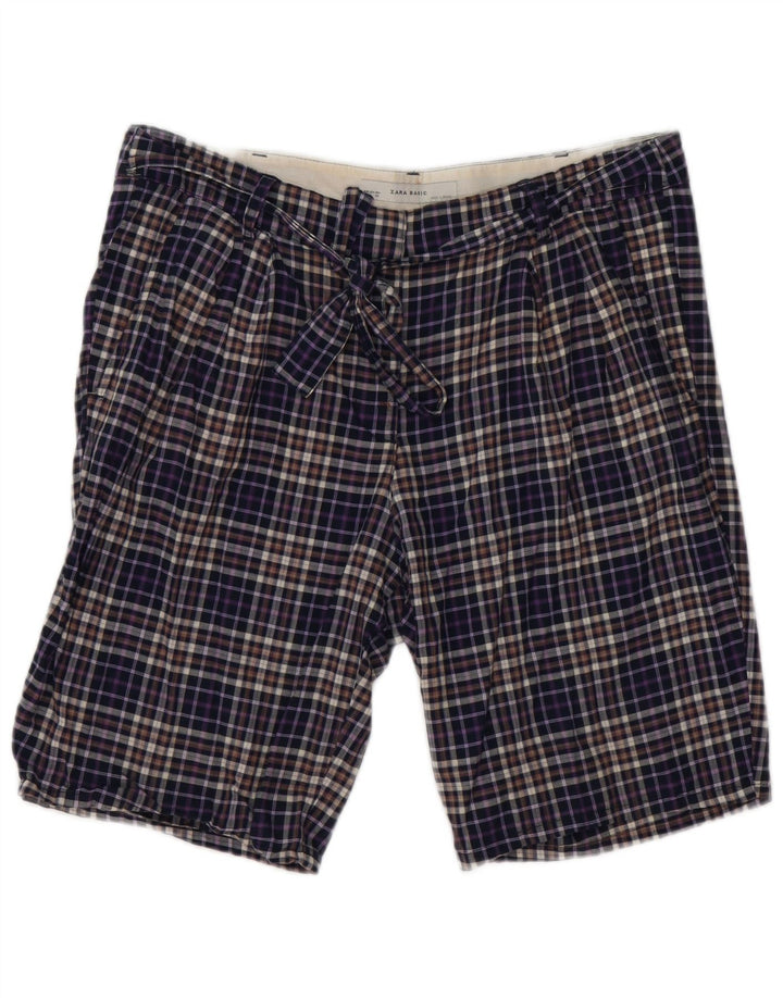 Zara Mens Chino Shorts Grande W30 Azul Marinho Xadrez Algodão