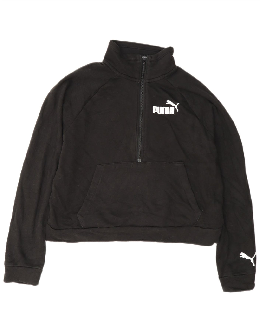 Suéter Puma Feminino Crop Graphic Zip Neck Suéter UK 14 Médio Preto