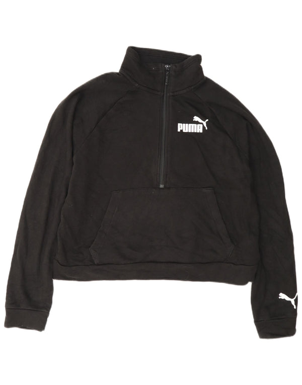 Suéter Puma Feminino Crop Graphic Zip Neck Suéter UK 14 Médio Preto