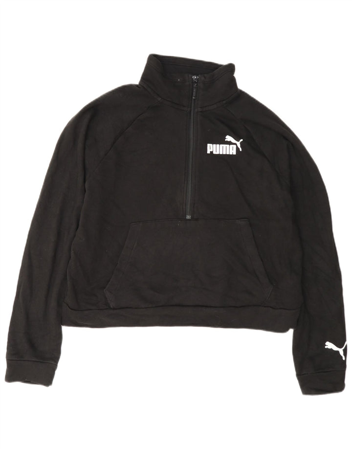 Suéter Puma Feminino Crop Graphic Zip Neck Suéter UK 14 Médio Preto