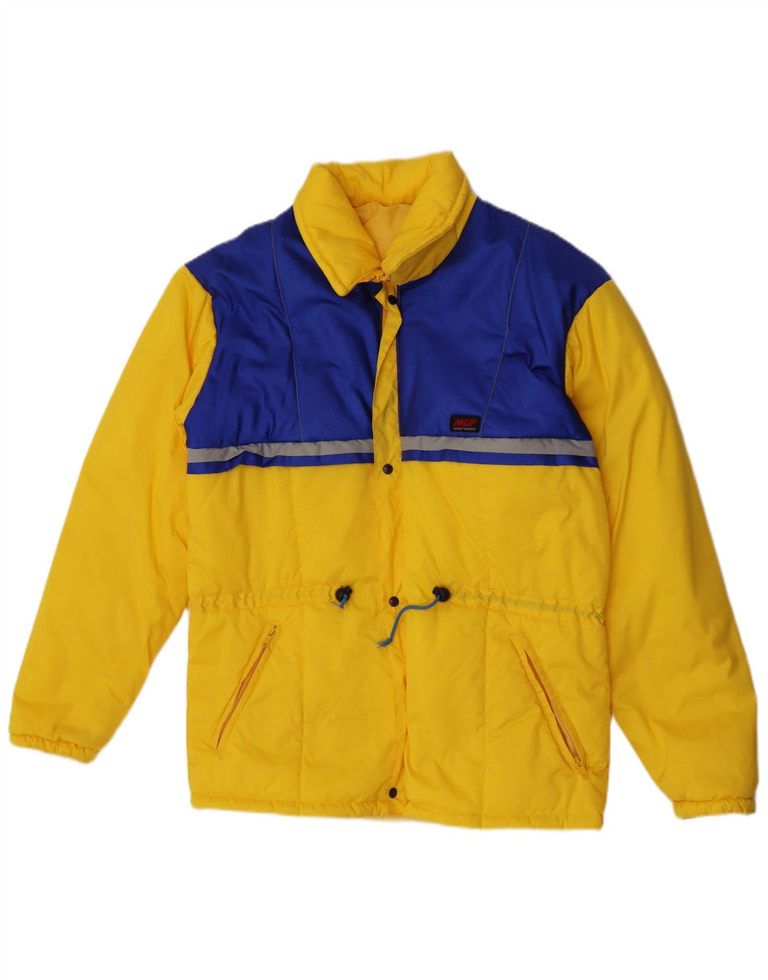 Jaqueta acolchoada com capuz masculina vintage IT 48 poliamida colorblock amarelo médio