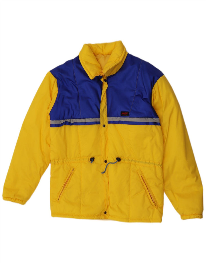 Jaqueta acolchoada com capuz masculina vintage IT 48 poliamida colorblock amarelo médio
