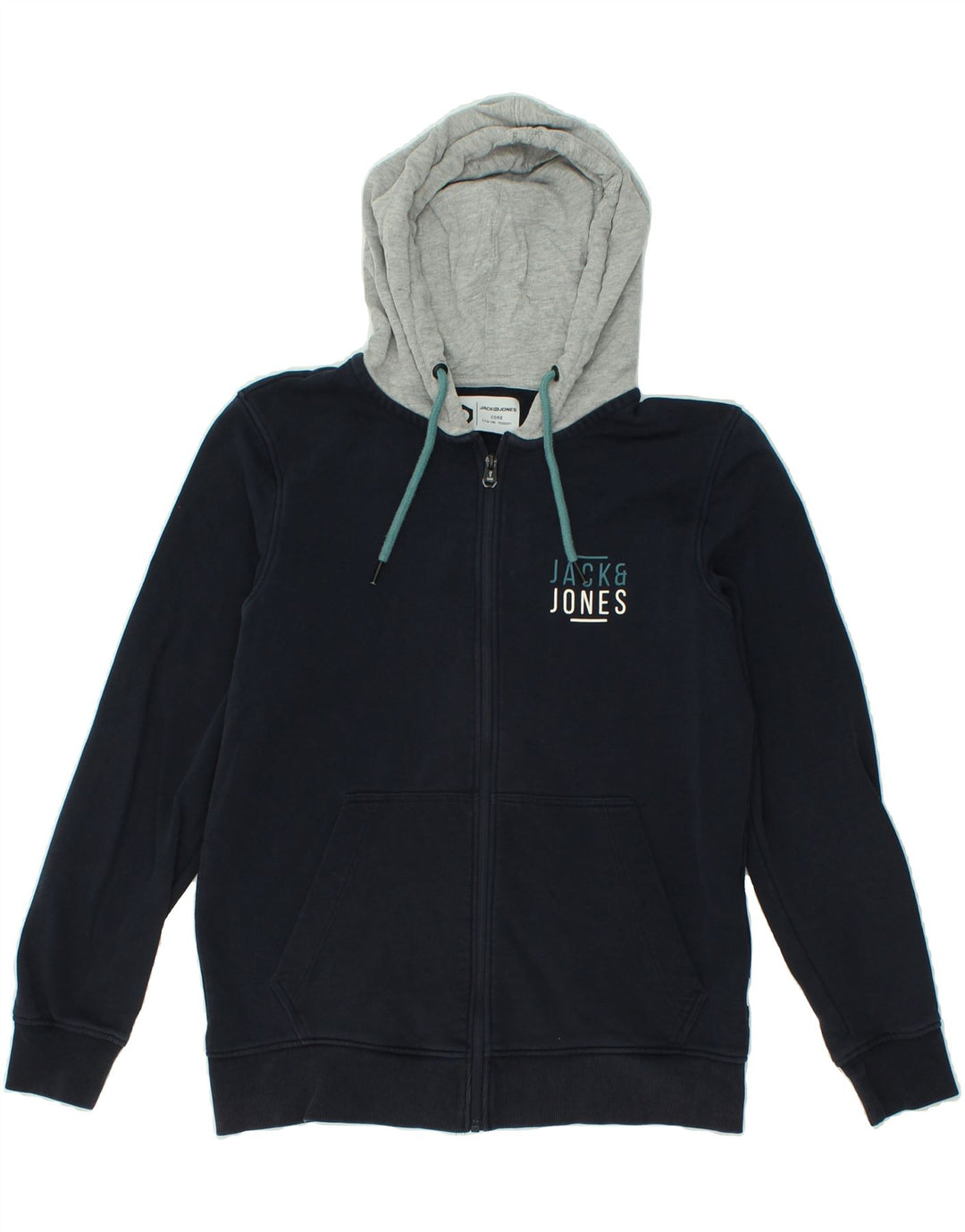 JACK & JONES Mens Zip Hoodie Sweater Medium Navy Blue Colourblock Cotton Vintage Jack & Jones and Second-Hand Jack & Jones from Messina Hembry 