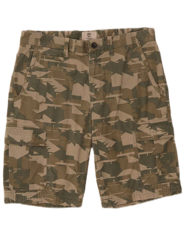 Timberland Mens Cargo Shorts Médio W33 Cáqui Camuflagem Algodão