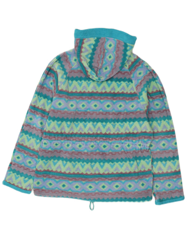 Jumper de lã com capuz feminino Polartec UK 14 médio turquesa geométrico