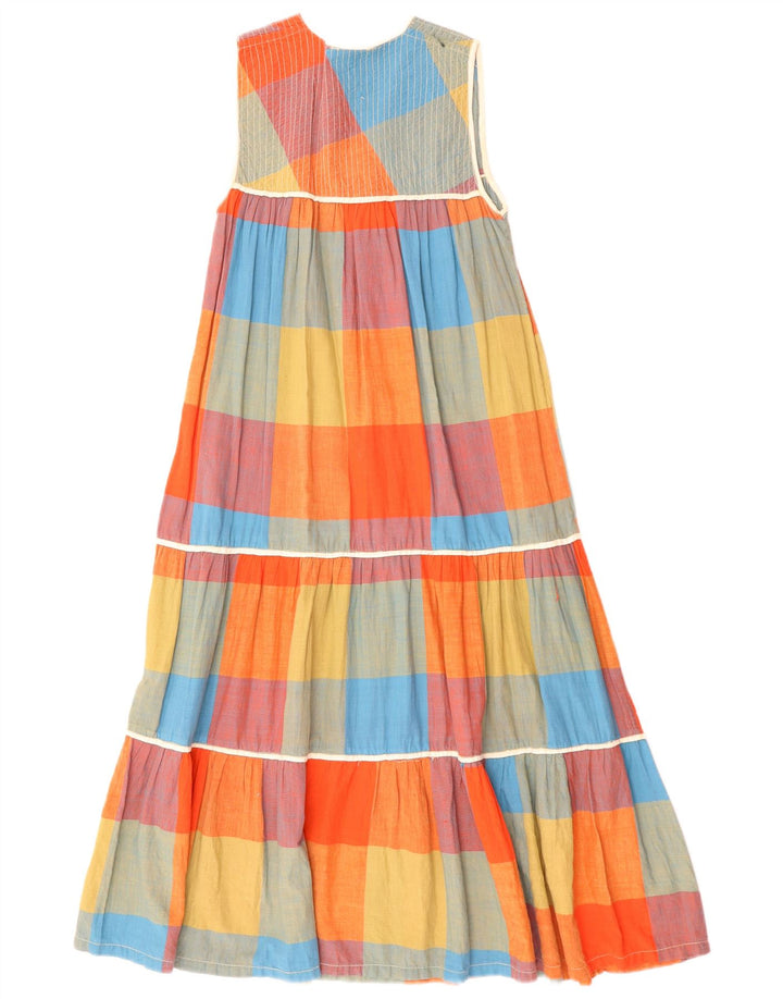 Vestido maxi feminino vintage sem mangas Reino Unido 8 pequeno bloco colorido multicolorido