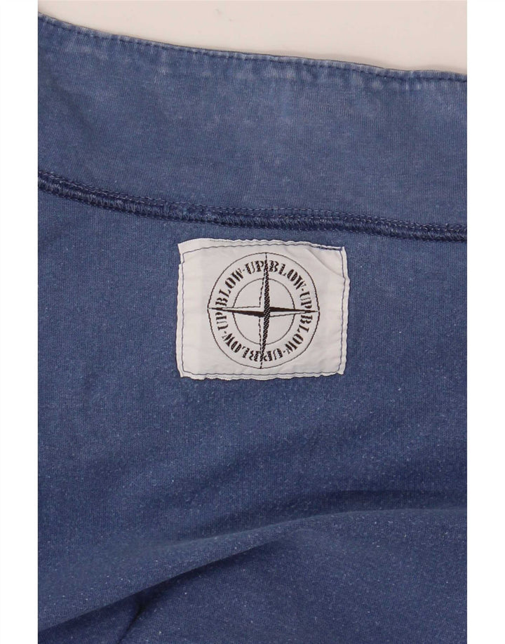 Camiseta masculina vintage com estampa gráfica grande azul