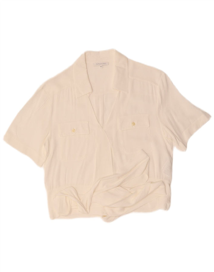 Patrizia Pepe Blusa feminina manga curta com gravata frontal IT 42 médio branco