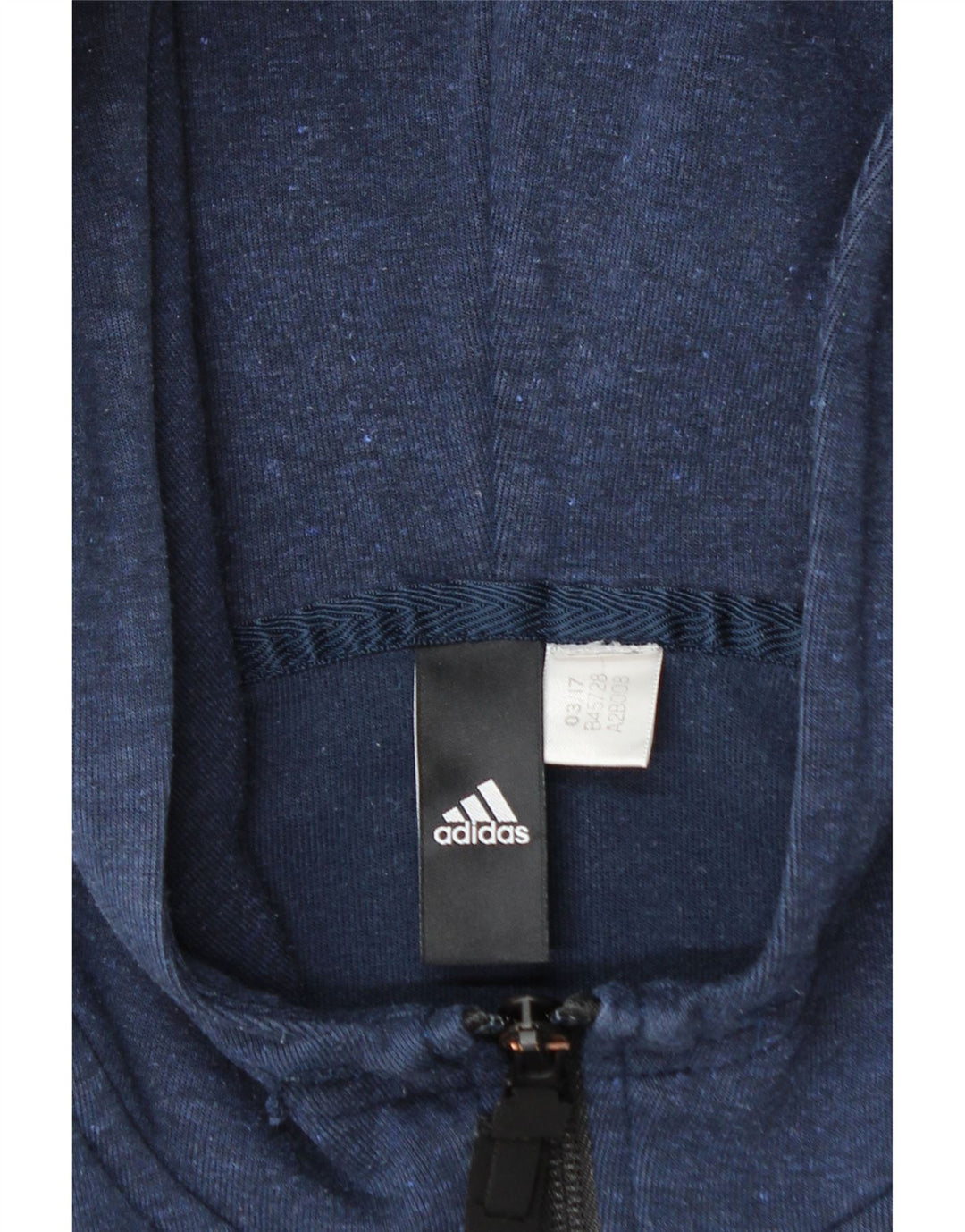 Adidas masculino zip moletom com capuz pequeno azul marinho manchado