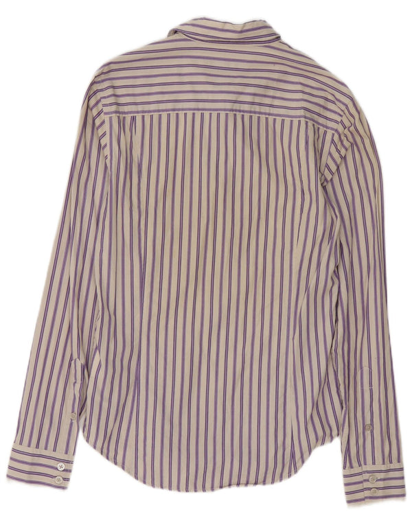 Camisa masculina Calvin Klein Jeans pequena listrada roxa de algodão