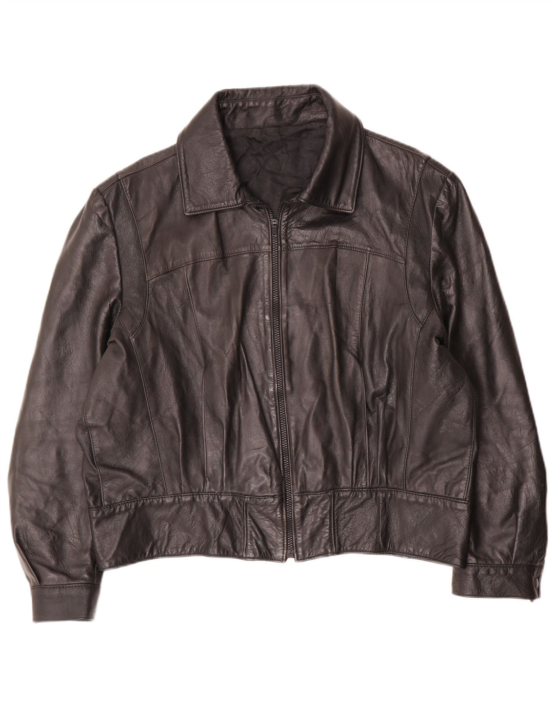 Jaqueta de couro superdimensionada feminina vintage IT 50 XL preta
