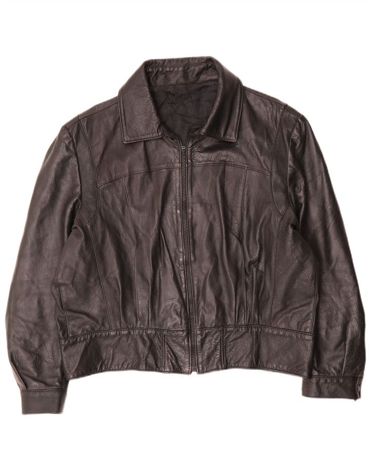 Jaqueta de couro superdimensionada feminina vintage IT 50 XL preta