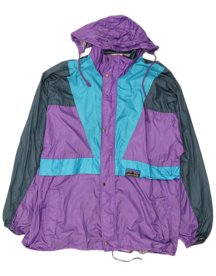 Jaqueta de chuva masculina Capt. Cook com capuz Reino Unido 44 2XL roxo Colourblock retrô
