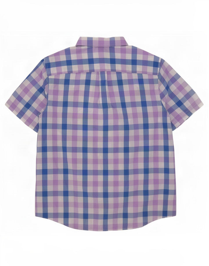 Camisa masculina de manga curta Chaps Easy Care 2XL algodão guingão azul