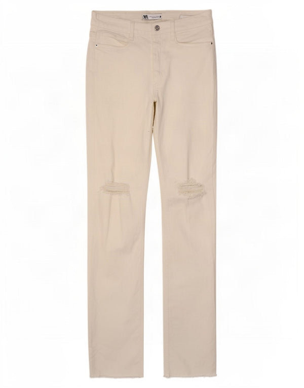 Calça jeans reta feminina Zara EU 34 2XS W24 L33 algodão branco