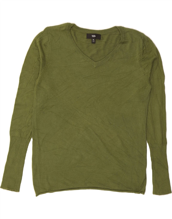 MOSSIMO Womens V-Neck Jumper Sweater UK 18 XL Green Nylon Vintage Mossimo and Second-Hand Mossimo from Messina Hembry 