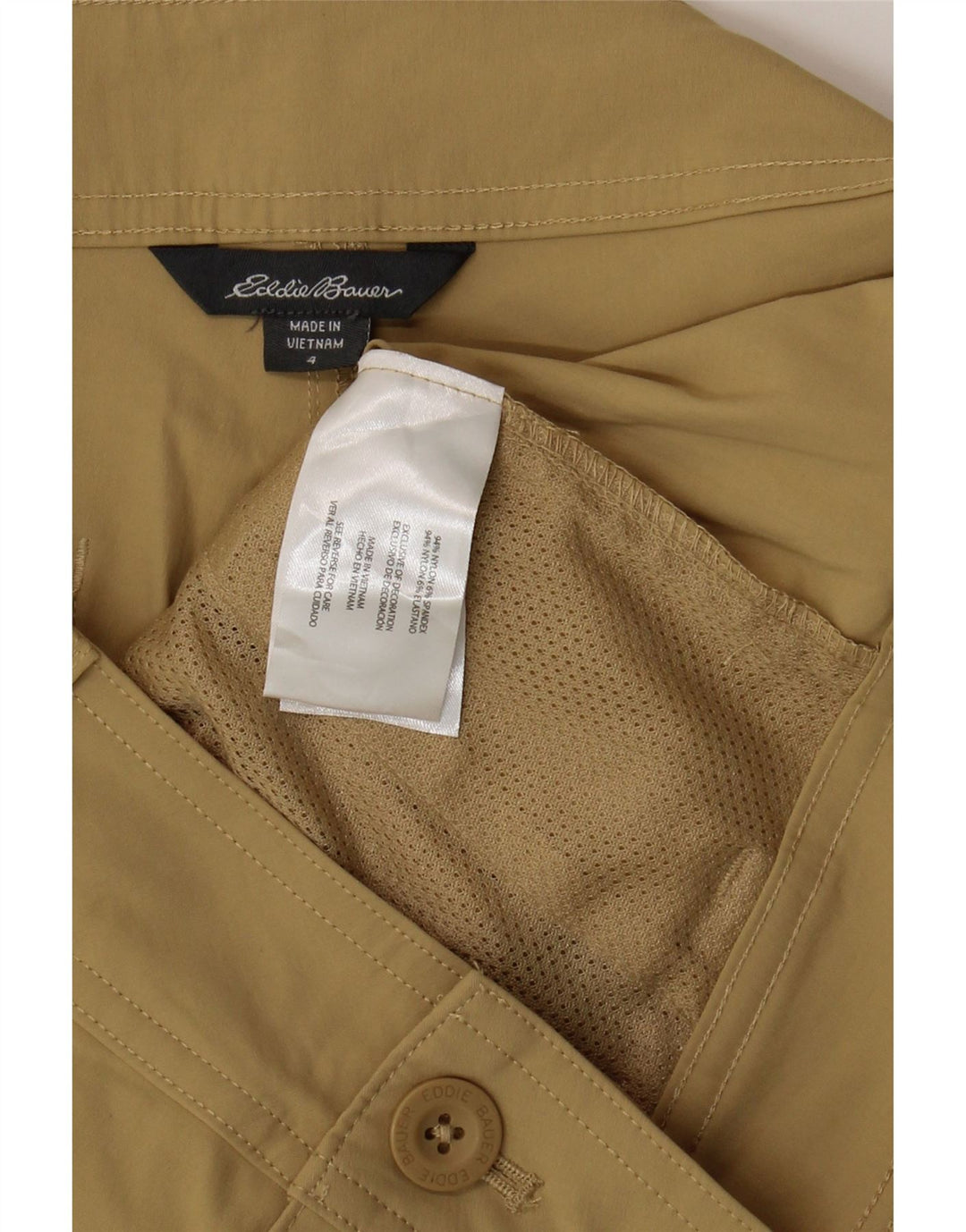 Shorts cargo feminino Eddie Bauer US 4 pequeno W30 nylon bege
