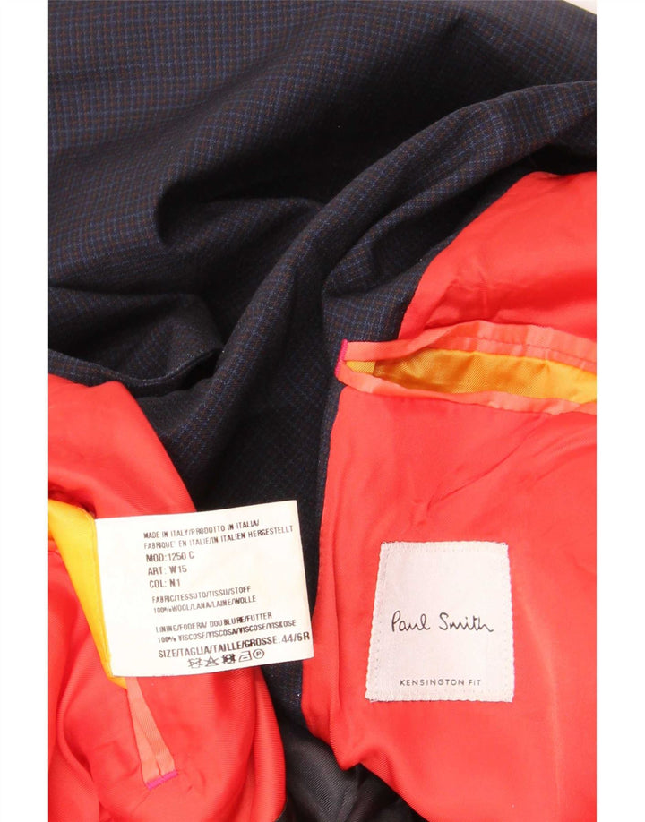 Jaqueta blazer masculina de 2 botões Paul Smith IT 44 XS azul marinho xadrez lã