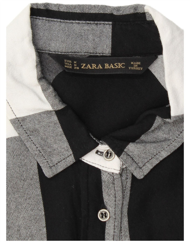 Zara Camisa Feminina UK 12 Médio Preto Gingham