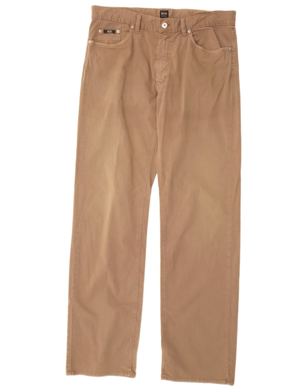 Calça casual reta masculina Hugo Boss W36 L36 algodão bege