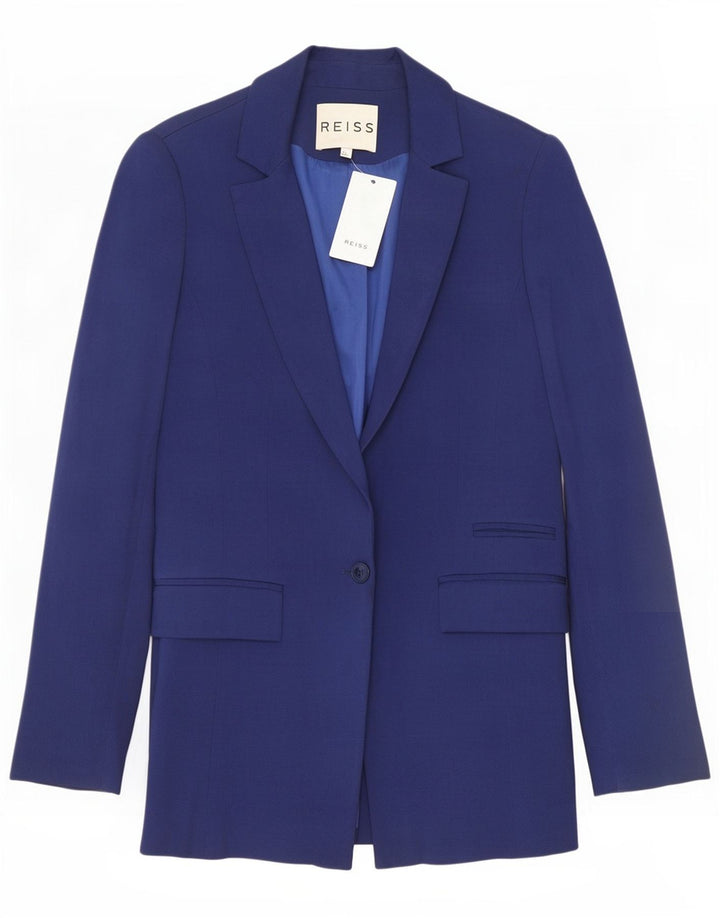 Jaqueta blazer feminina Reiss com 1 botão Reino Unido 8 viscose azul pequena
