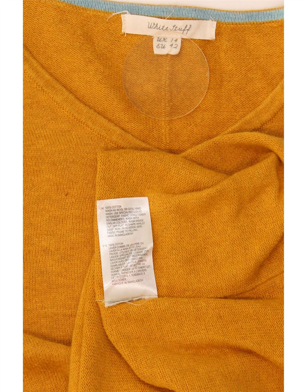 Top feminino de manga comprida White Stuff UK 14 algodão amarelo grande