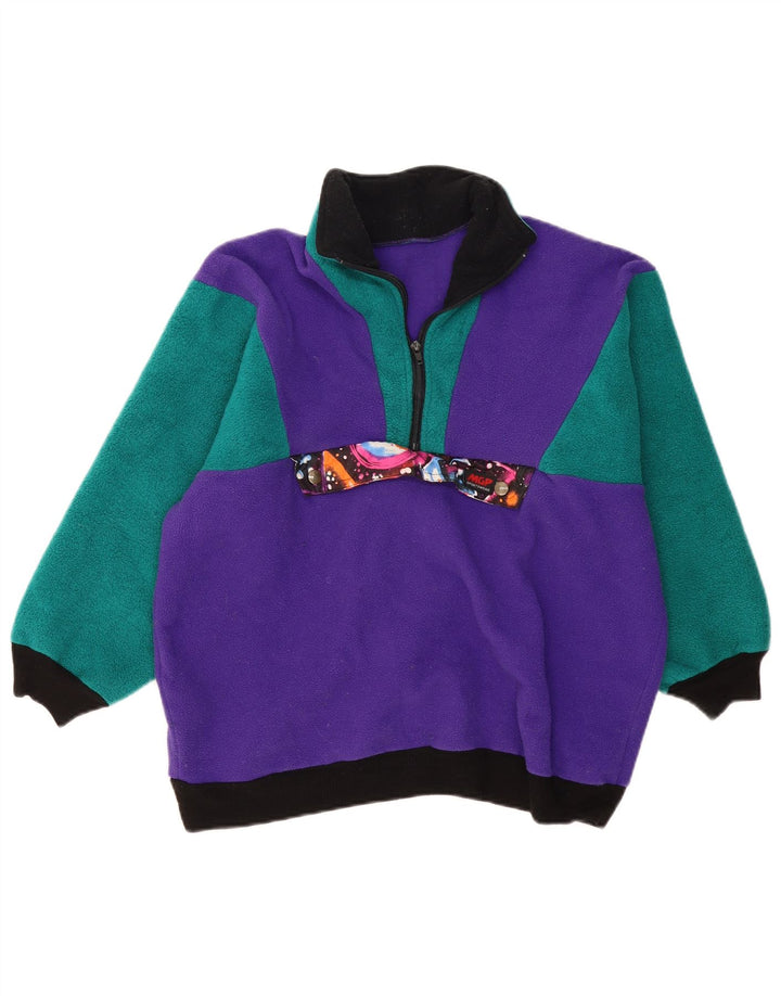 Suéter feminino de lã grande VINTAGE UK 10 pequeno bloco colorido roxo