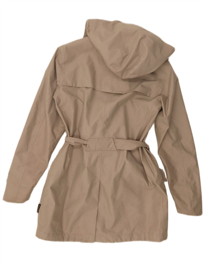 Casaco impermeável feminino com capuz Jack Wolfskin Reino Unido 8/10 poliéster bege pequeno