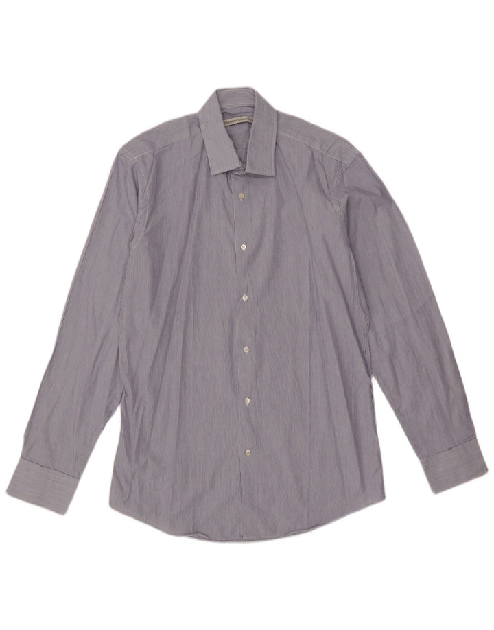 Camisa masculina French Connection tamanho 15,5 algodão listrado azul médio