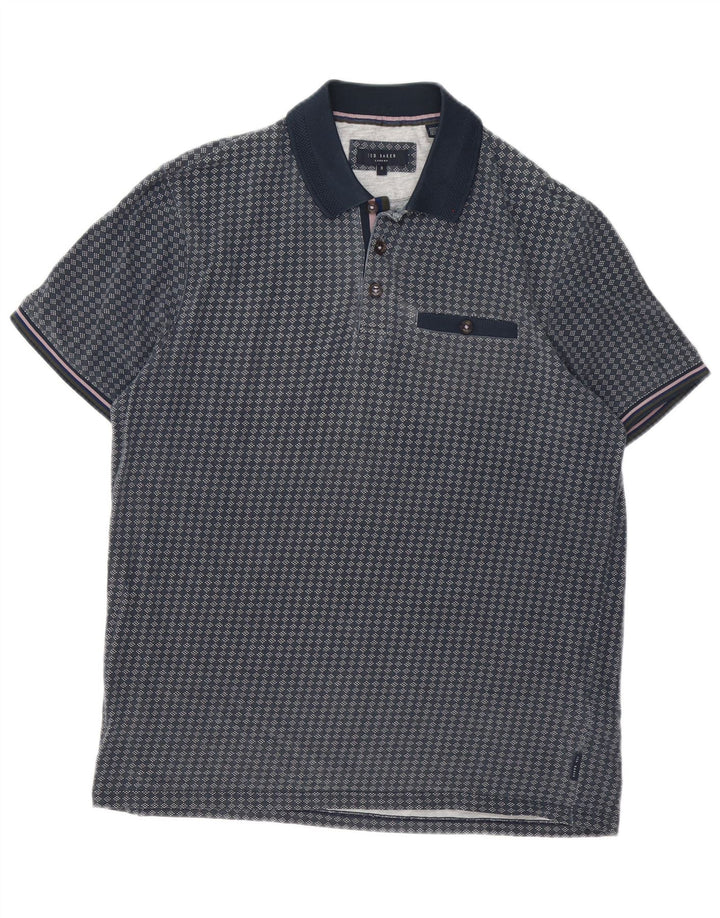 Camisa polo masculina Ted Baker tamanho 3 médio azul marinho geométrico